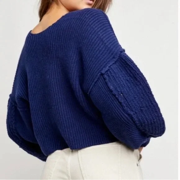 Free people vanguard chunky knit oversized bubble sleeve cream sweater XS - Picture 2 of 8